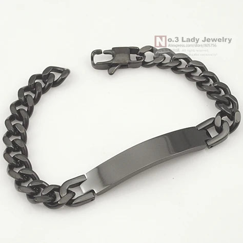 Gokadima Stainless Steel ID Bracelet For Men Jewelry masculina pulseira, Black / Rose Gold color Rock Punk Party Gift