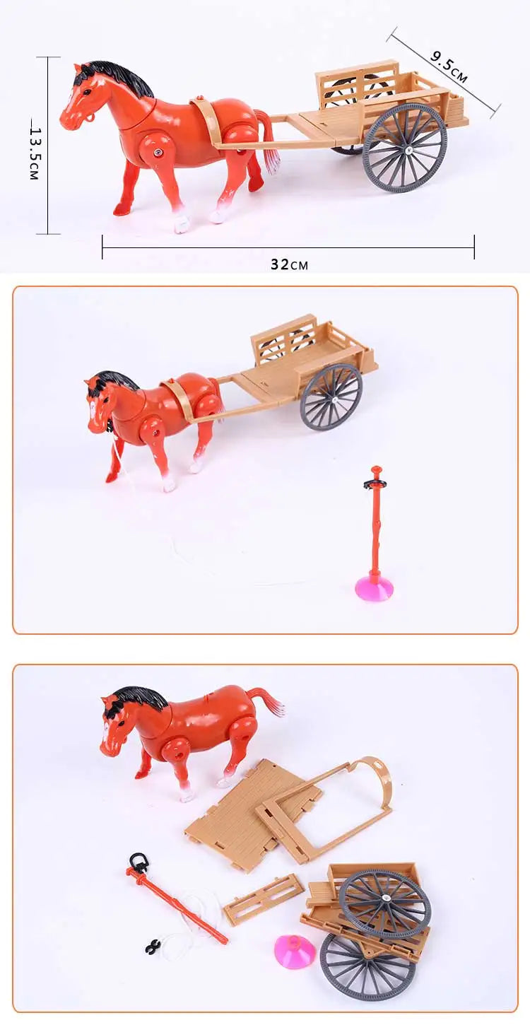 Robot Horse Toy Electronic Pony Pet Pulling Carriage Around Running Walking Electric Horse Toys For Kid Gifts Color Random