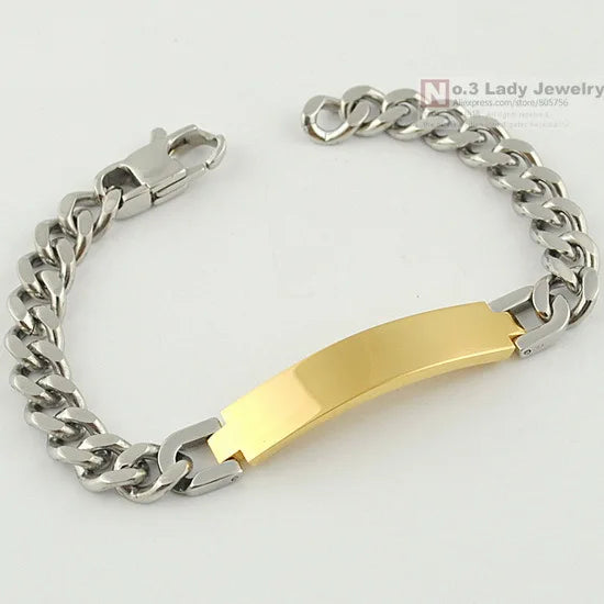 Gokadima Stainless Steel ID Bracelet For Men Jewelry masculina pulseira, Black / Rose Gold color Rock Punk Party Gift