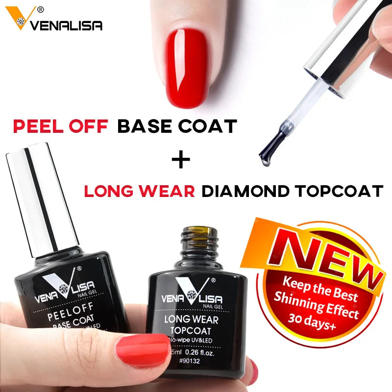 VENALISA New Arrival Long Wear Tempered Nowipe Top Coat Easy Peel Off Water Base Coat Basic Nail Gel Polish Enamel Varnish Gels