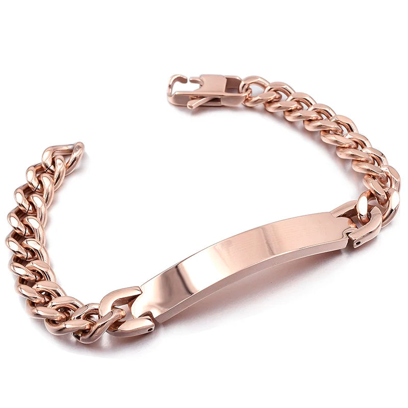 Gokadima Stainless Steel ID Bracelet For Men Jewelry masculina pulseira, Black / Rose Gold color Rock Punk Party Gift