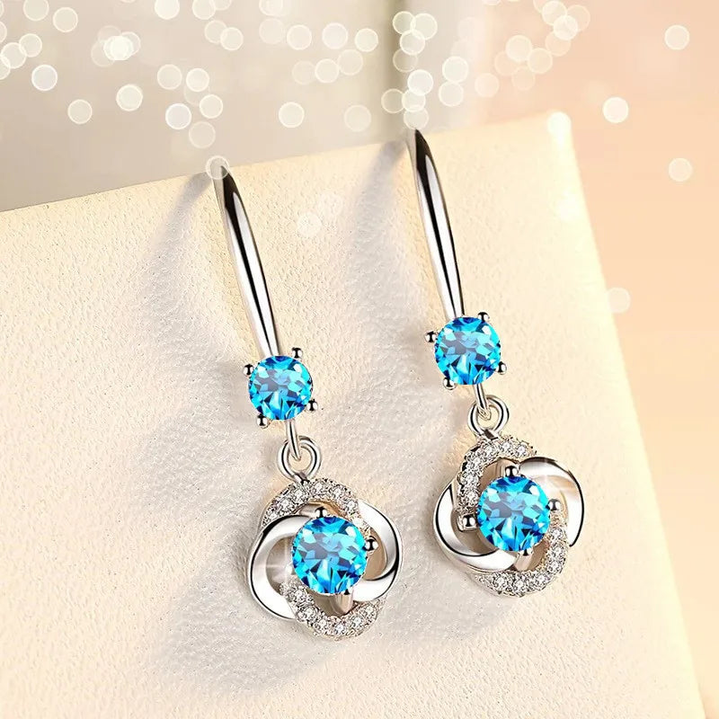 Silver 925 Jewelry Earrings Sapphire Siver Korean Ear Jewelry White/Blue/Pink Color Party Dating Gift Earrings Wholesale