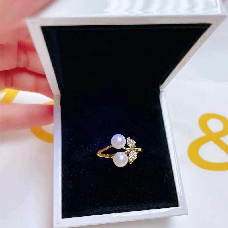 ZHBORUINI Fine Pearl Ring Two Real Natural Pearl 925 Sterling Silver Ring Cherry Design Female Wedding jewelry Drop Shippi