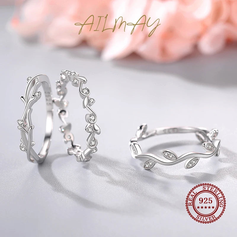 Ailmay Genuine 925 Sterling Silver Irregular Shape Stackable CZ Finger Rings Cubic Zirconia For Women Statement Jewelry Gift