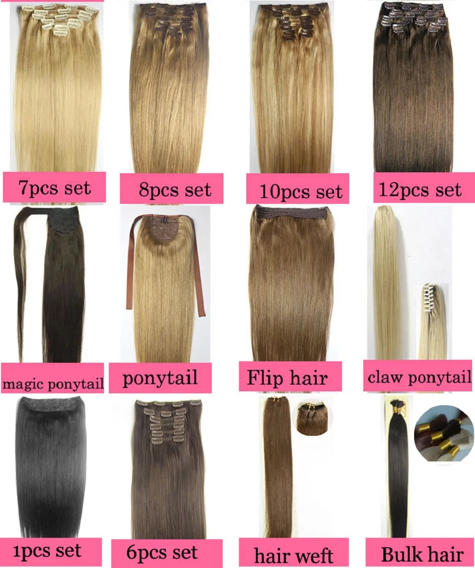 ZZHAIR 100% Human Remy Hair Extensions 2pcs Set 16"-28" 100g-200g  Clips-in Two Pieces Natural Straight 1x20cm 1x15cm