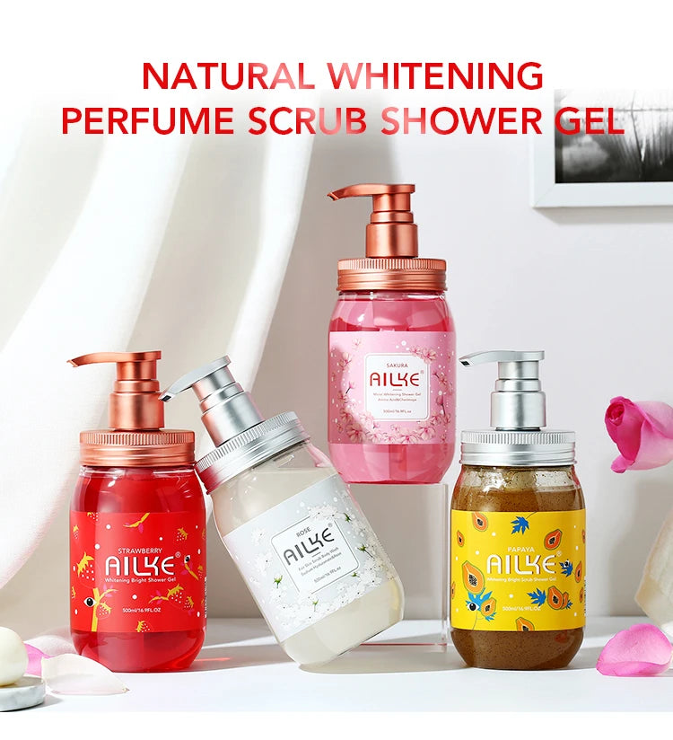 AILKE Bath foam female Whitening brightening  Scrub fragrant   body wash skin care lotion  Exfoliating Shampoo shower Gel spa