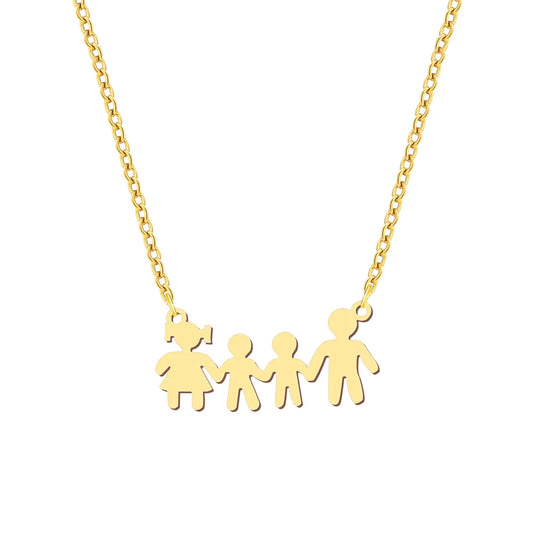 Stainless Steel Necklaces A Family Of Four People Pendant Choker Clavicle Chain Fashion Necklaces For Women Jewelry Mama's Gifts