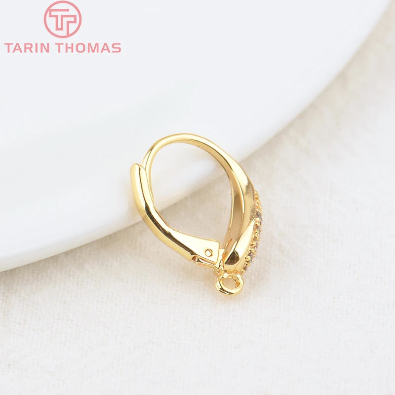 (2646)4PCS 24K Gold Color Brass with Zircon Water Drop Shaped Earrings Clip Earrings Clasps Diy Accessories Jewelry Finding