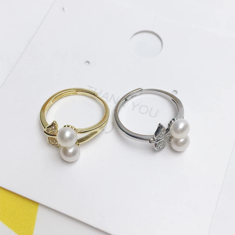 ZHBORUINI Fine Pearl Ring Two Real Natural Pearl 925 Sterling Silver Ring Cherry Design Female Wedding jewelry Drop Shippi