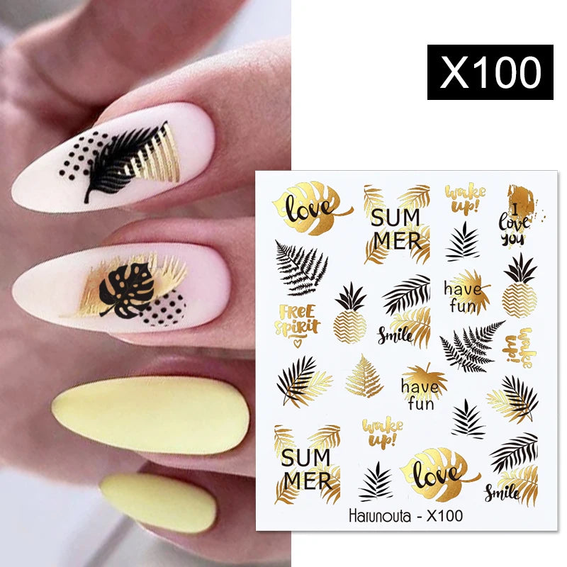 Harunouta Spring Water Nail Decal And Sticker Flower Leaf Tree Green Simple Summer Slider For Manicuring Nail Art Watermark