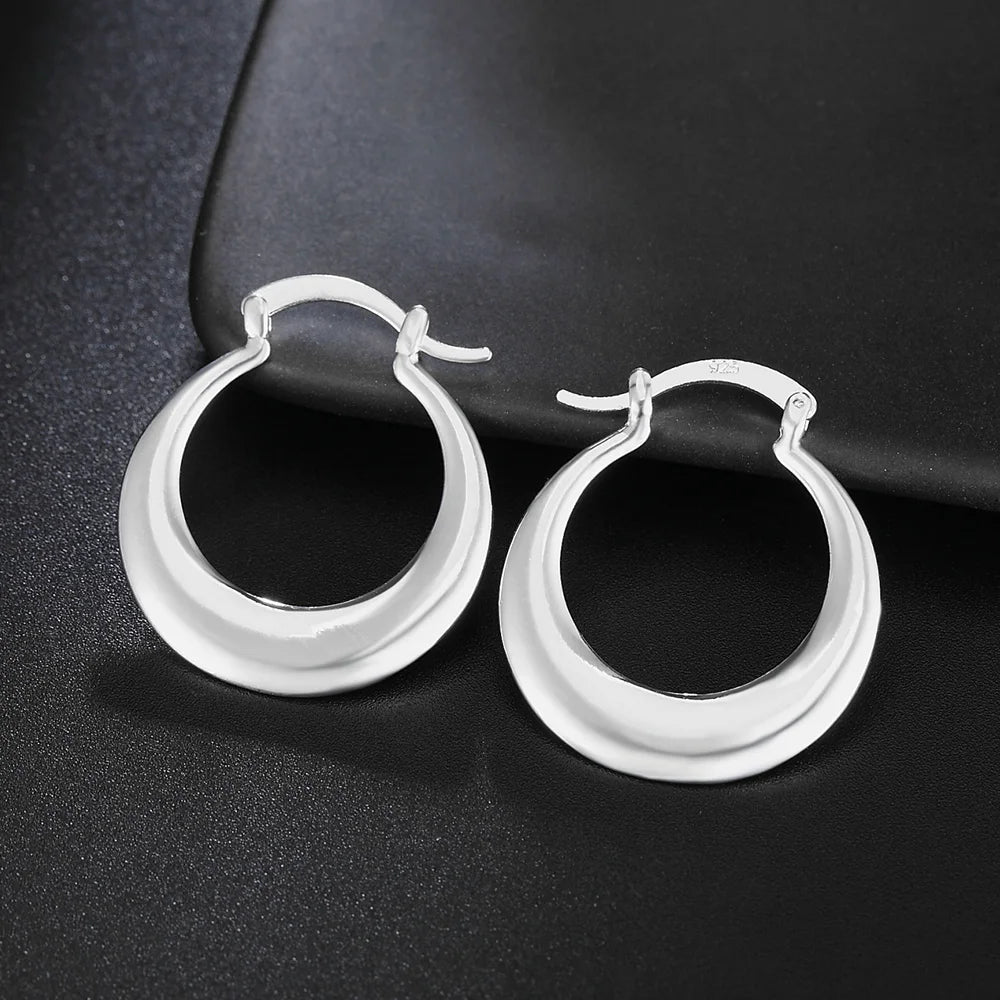 Hot  Women 925 Sterling Silver 3cm round big hoop Earrings Fashion Beautiful Crescent party wedding Gifts Engagement Jewelry