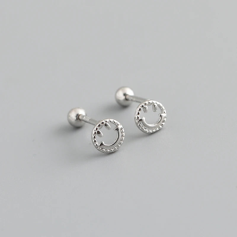 WANTME 925 Sterling Silver Fashion Cute Lucky Smile Screw Bead Piercing Stud Earrings for Women Classic Simple Ear Bone Jewelry
