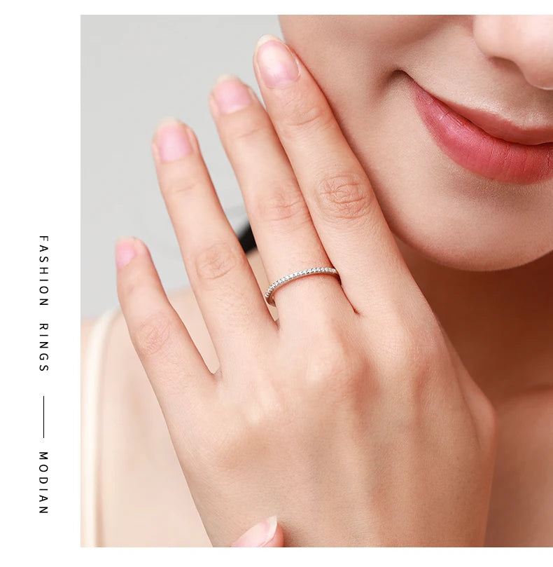 Modian Simple Elegant Silver Ring Solid 925 Sterling Silver Dazzling Clear CZ Finger Rings For Women Wedding Statement Jewelry