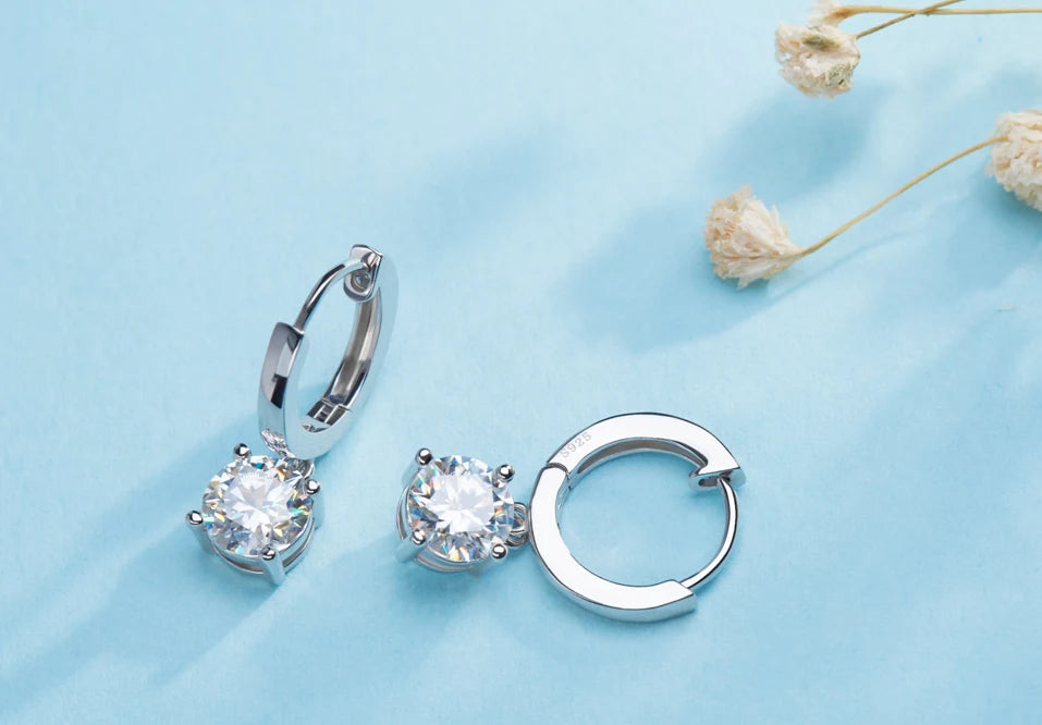 GIGAJEWE Moissanite White D VVS1 Total 2ct 925 Silver Drop Earring 18K Gold Plated Diamond Test Passed Jewelry Woman Girl Gift