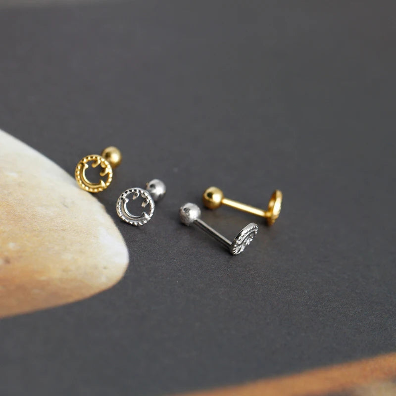 WANTME 925 Sterling Silver Fashion Cute Lucky Smile Screw Bead Piercing Stud Earrings for Women Classic Simple Ear Bone Jewelry
