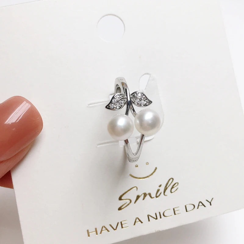 ZHBORUINI Fine Pearl Ring Two Real Natural Pearl 925 Sterling Silver Ring Cherry Design Female Wedding jewelry Drop Shippi