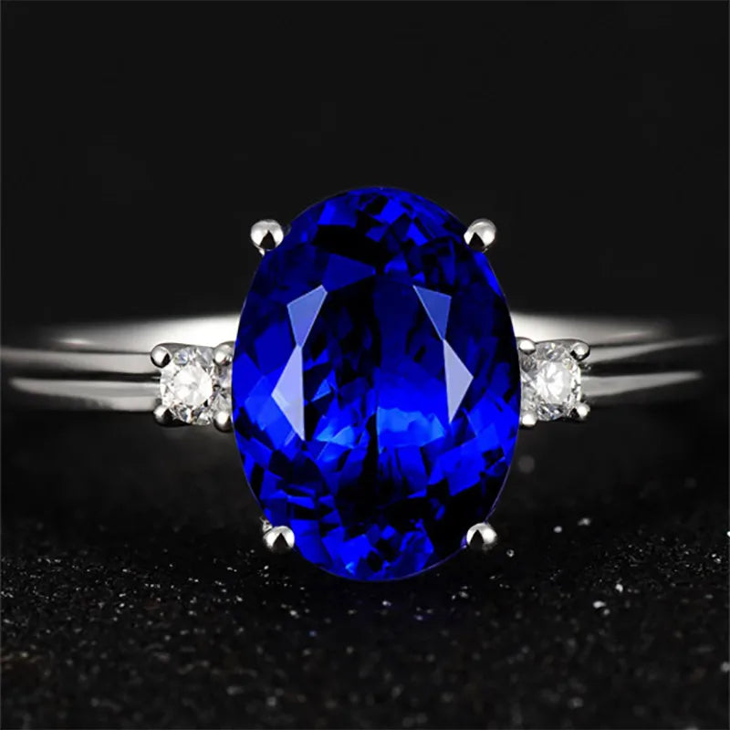 Cellacity classic Sapphire Silver  Ring with oval green/pink/blue gemstone adjust size luxury silver jewelry gift for woman