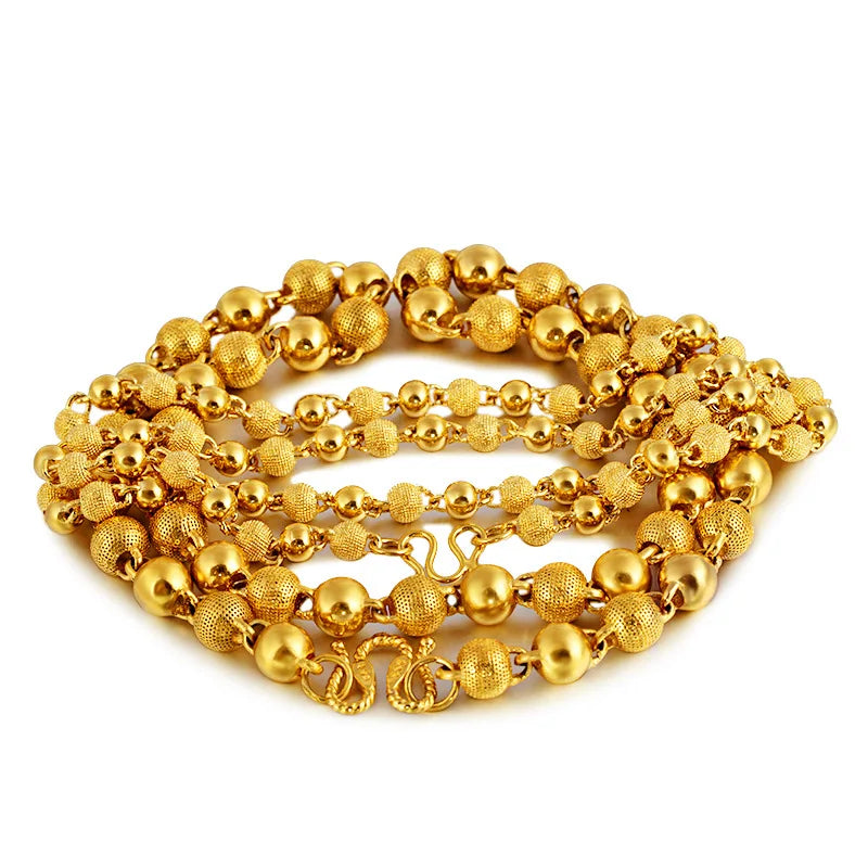 Genuine 18k Gold Color Necklace For men Solid round pearlChain Clavicle Chain Necklace 60cm Single Chain Fine Jewelry