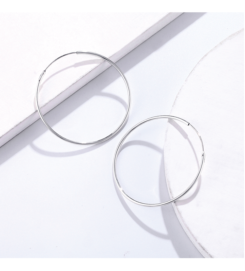 SOMILIA 925 Sterling Silver Platinum Big Hoop Earrings for Women Real Money Jewelry Female Fashion Womens Fine Earrings 10-90mm