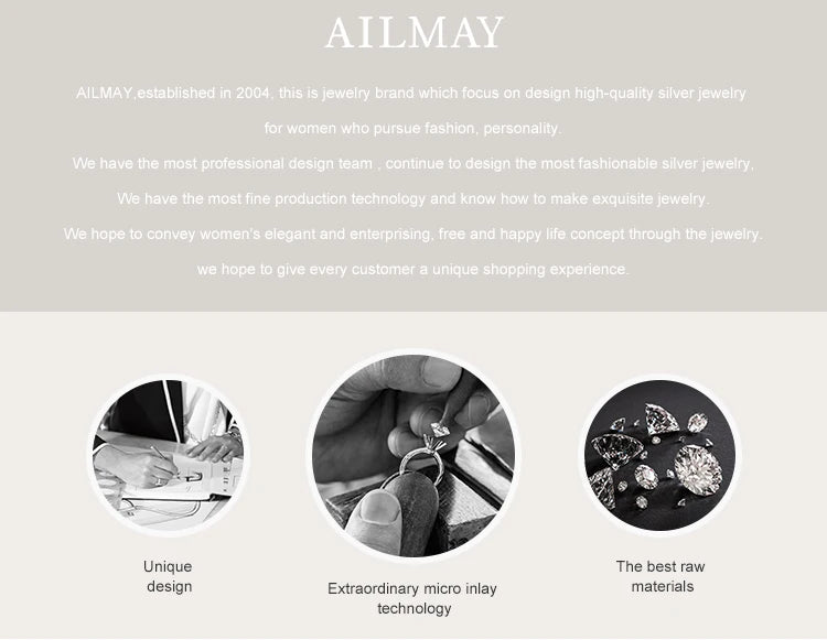 Ailmay Genuine 925 Sterling Silver Irregular Shape Stackable CZ Finger Rings Cubic Zirconia For Women Statement Jewelry Gift