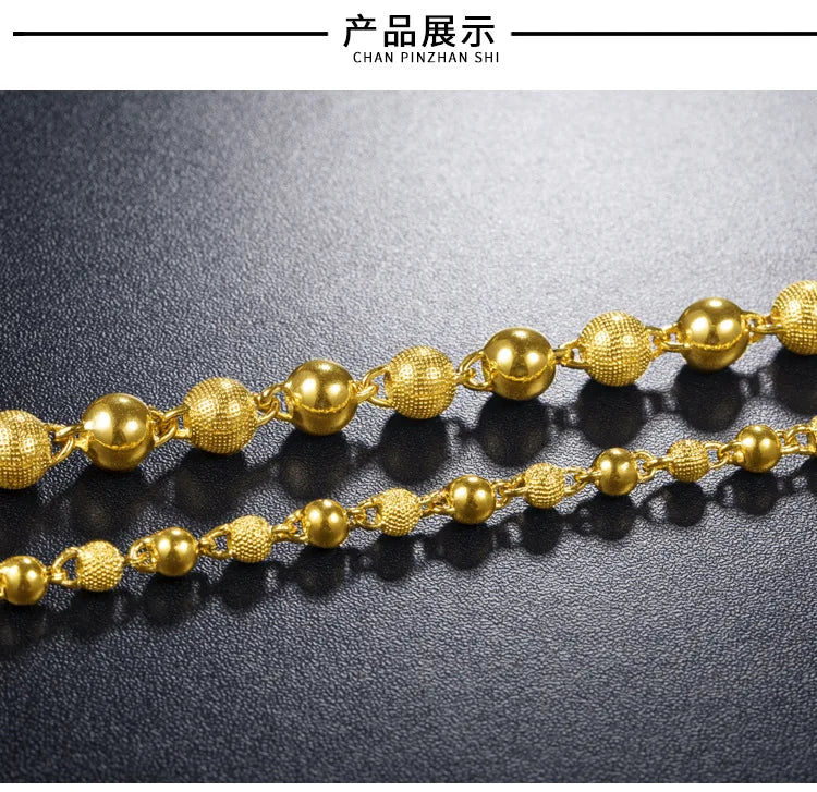 Genuine 18k Gold Color Necklace For men Solid round pearlChain Clavicle Chain Necklace 60cm Single Chain Fine Jewelry