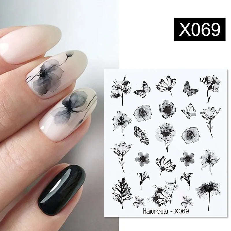 Harunouta Spring Water Nail Decal And Sticker Flower Leaf Tree Green Simple Summer Slider For Manicuring Nail Art Watermark