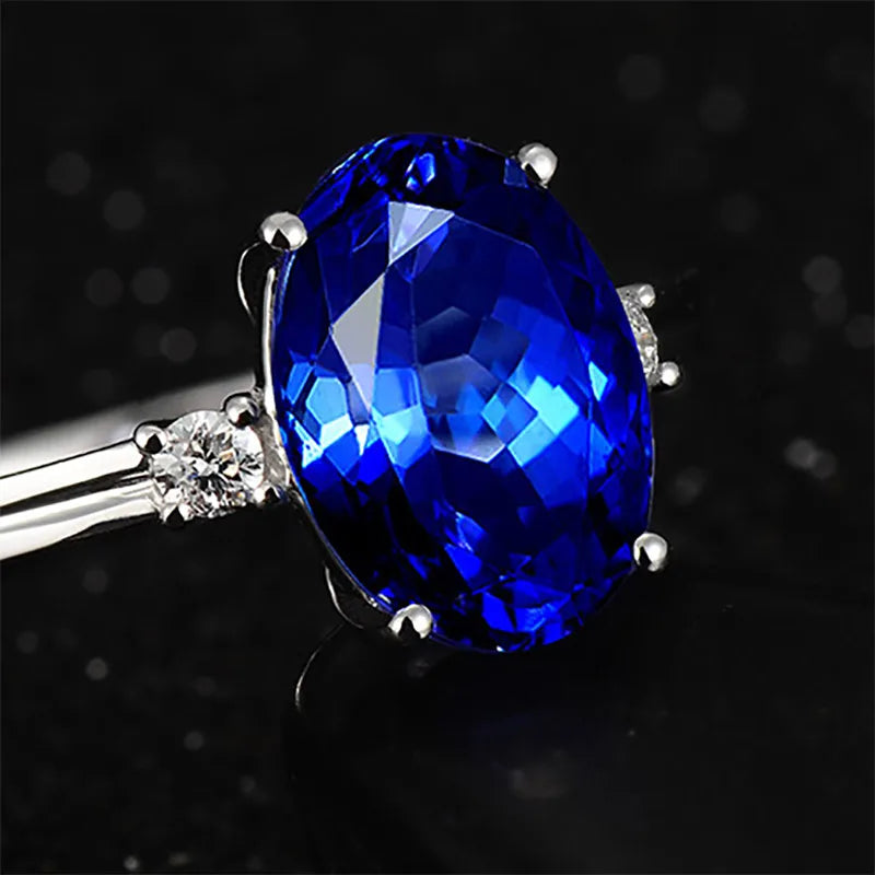 Cellacity classic Sapphire Silver  Ring with oval green/pink/blue gemstone adjust size luxury silver jewelry gift for woman