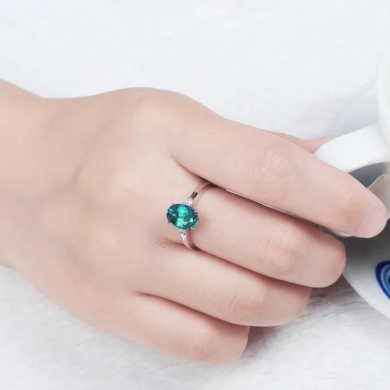 Cellacity classic Sapphire Silver  Ring with oval green/pink/blue gemstone adjust size luxury silver jewelry gift for woman