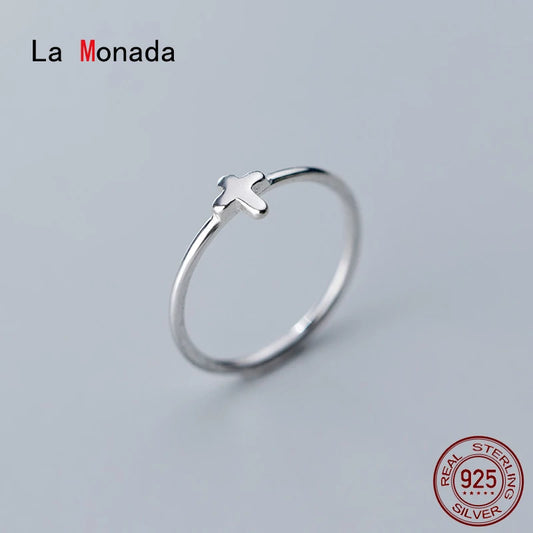 La Monada Christian Cross Finger Women Ring 925 Sterling Silver Minimalist Rings For Women 925 Silver Fine Jewerly Rings Woman