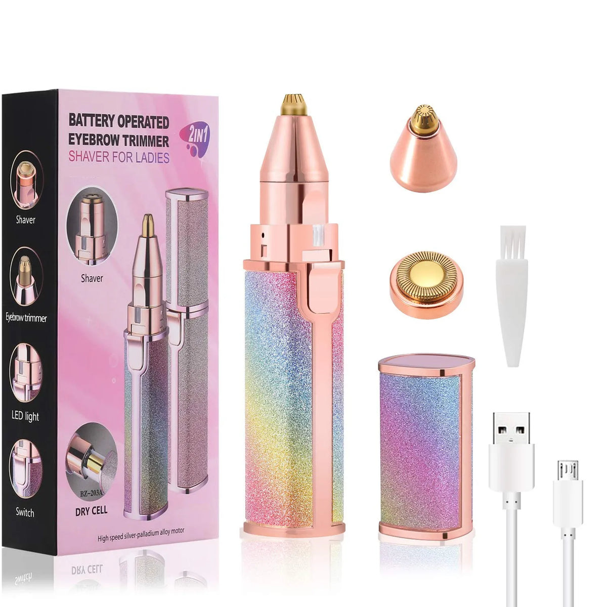 Portable 2 IN 1 Electric Epilator Eyebrow Trimmer Female Body Facial Lipstick Shape Hair Removal Women Painless Razor Shaver