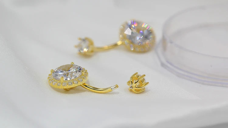 925 Sterling Silver Golden Round Shape Zircon New Fashion Piercing Navel Nail Body Jewelry Belly Button Rings For Women Gift