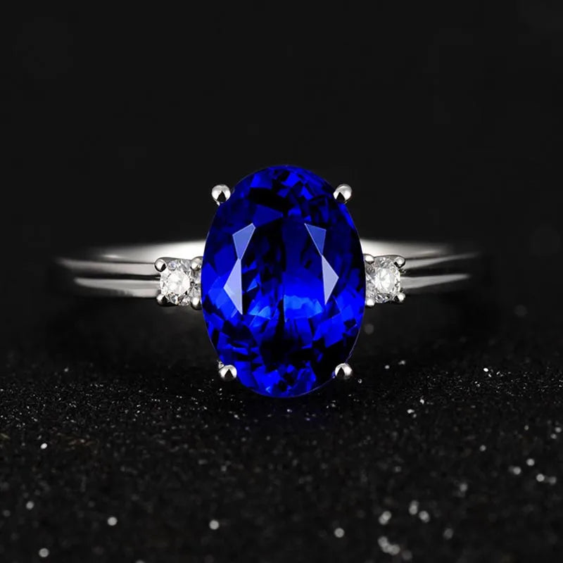 Cellacity classic Sapphire Silver  Ring with oval green/pink/blue gemstone adjust size luxury silver jewelry gift for woman