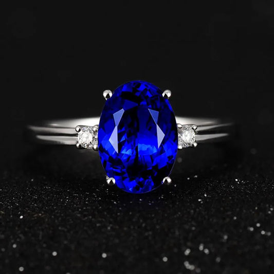 Cellacity classic Sapphire Silver  Ring with oval green/pink/blue gemstone adjust size luxury silver jewelry gift for woman