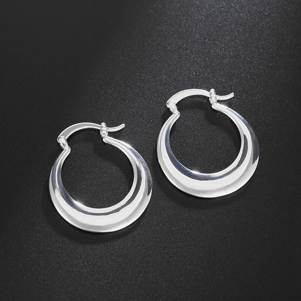 Hot  Women 925 Sterling Silver 3cm round big hoop Earrings Fashion Beautiful Crescent party wedding Gifts Engagement Jewelry