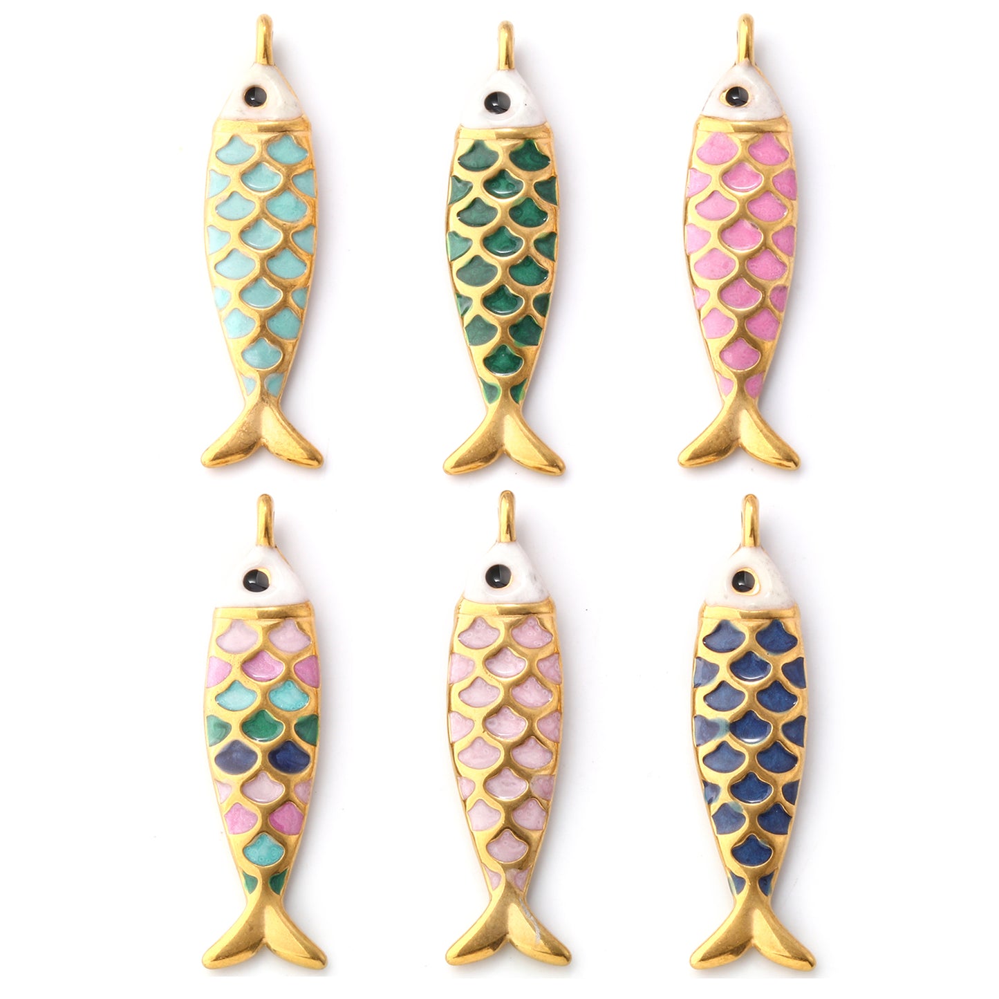 1pc Stainless Steel Charms Gold Color Ocean Fish Animal Pearlized Multicolor Enamel Pendant DIY Women Necklace Jewelry Findings