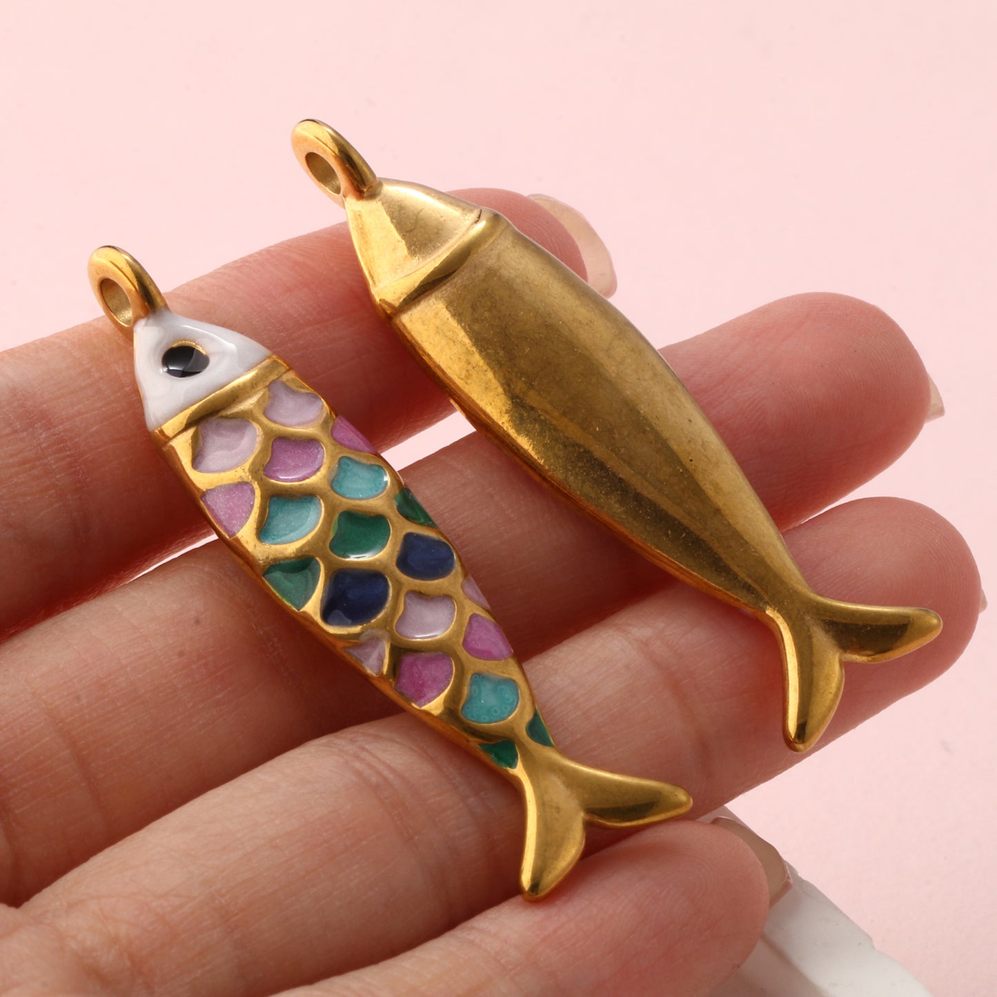 1pc Stainless Steel Charms Gold Color Ocean Fish Animal Pearlized Multicolor Enamel Pendant DIY Women Necklace Jewelry Findings