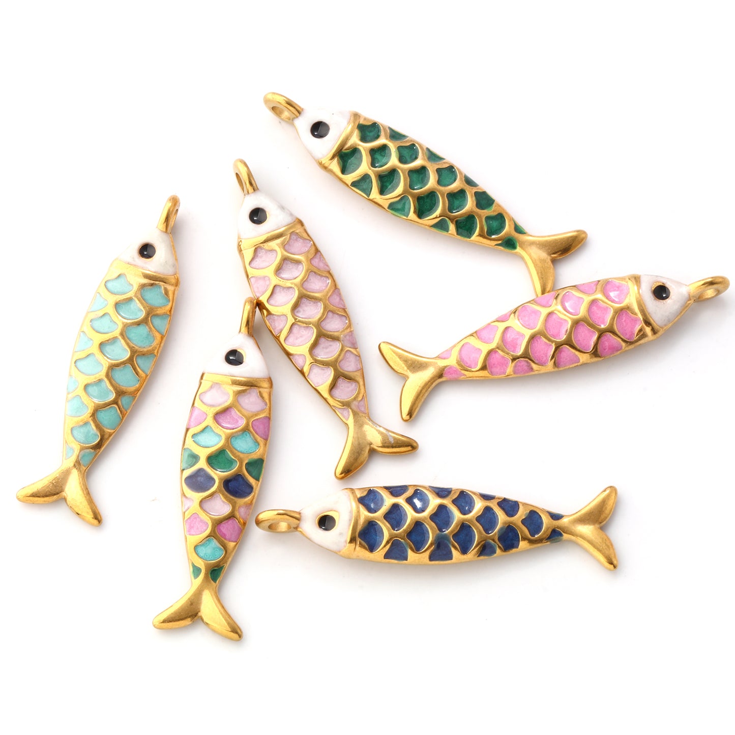 1pc Stainless Steel Charms Gold Color Ocean Fish Animal Pearlized Multicolor Enamel Pendant DIY Women Necklace Jewelry Findings