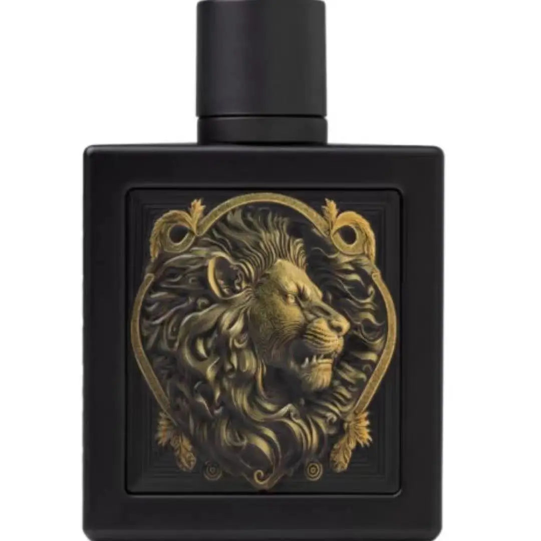 RAYHAAN lion perfume, black gold embossed lion bottle body, leather ebony tobacco wood tone, aggressive men's long-term EDP strong perfume.