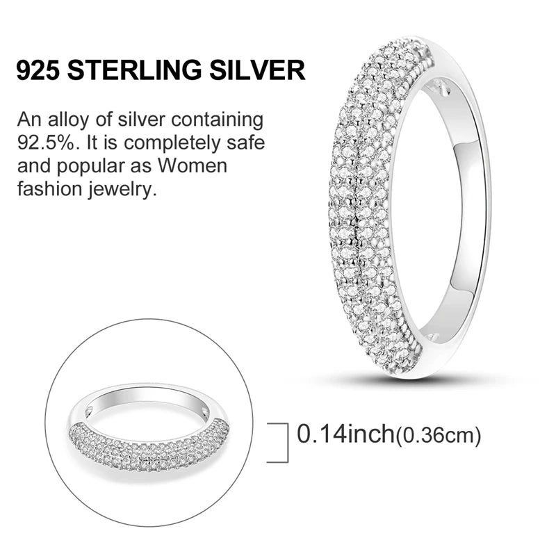 Original 925 Sterling Silver Sparkling Pave Ring For Women Girls Jewelry Birthday Anniversary Gifts