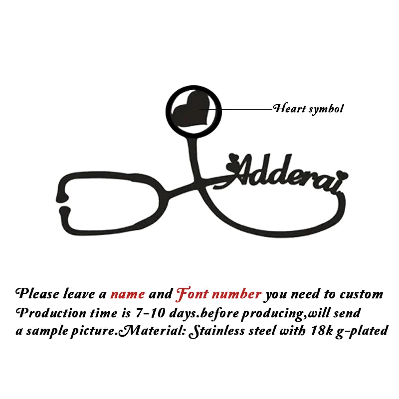Customized Name Brooch Stethoscope Pin Doctor Nurse Name Stainless Steel Jewelry Fashion Gift For Men Women Daily Accessori