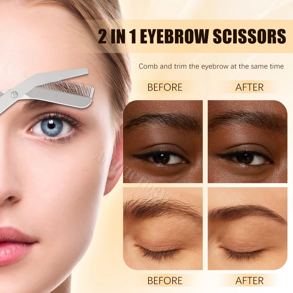 1Pcs Eyebrow Trimming Scissors with Combs Professional Eyebrow Trimmer Stainless Steel Grooming Eyebrow Shaping Scissors Tools