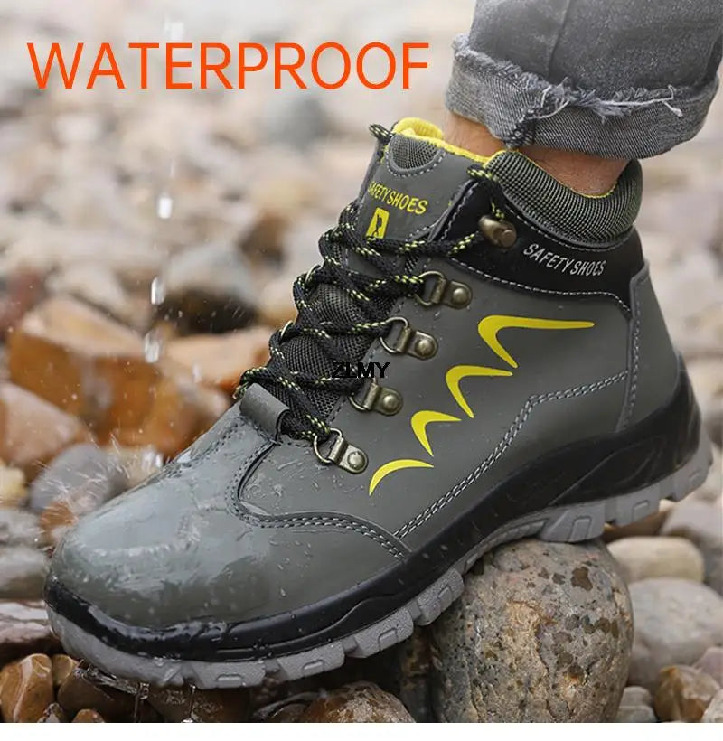 ZLMY Men Steel Toe Shoes High Top Work Boots Indestructible Safety Shoes Man Puncture-Proof Work Sneaker Winter Safety Boots Men
