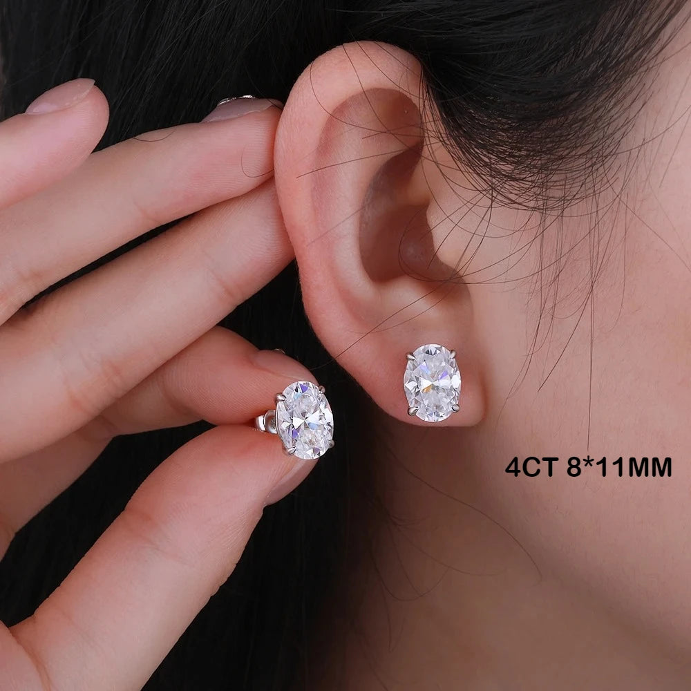 Certified 1-4CT Oval Moissanite Stud Earrings for Women 925 Sterling Silver Sparkling Gems Lab Diamond Ear Studs Wedding Jewelry