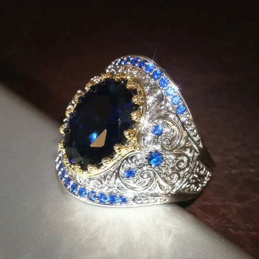 2026 Women's Bohemian Style Retro Exaggerated Texture Zircon Ring European And American Two Tone Accessory