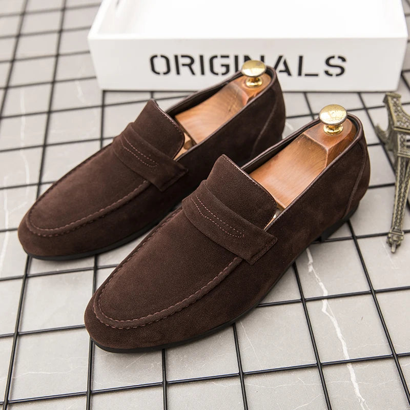 Suede Leather Oxfords Shoes For Men Loafers Casual Slip On Luxury Men Dress Shoes Office Wedding Party Shoes Man Moccasins Black