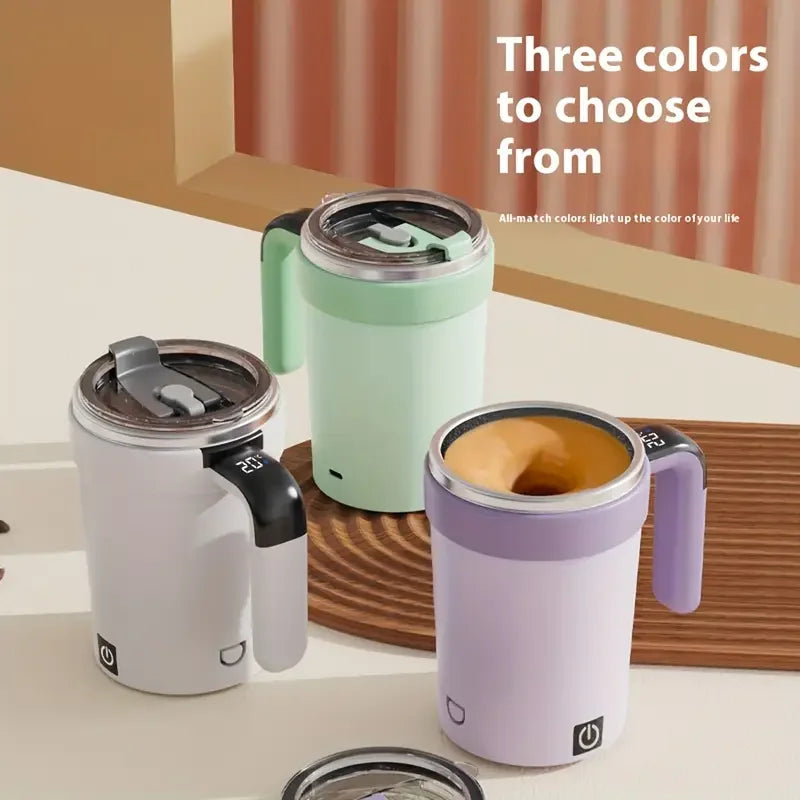 2025 New 380ML Automatic Magnetic Stirring Mug with Straw & Lid Stainless Steel Waterproof USB Electric Mixing Coffee Mug