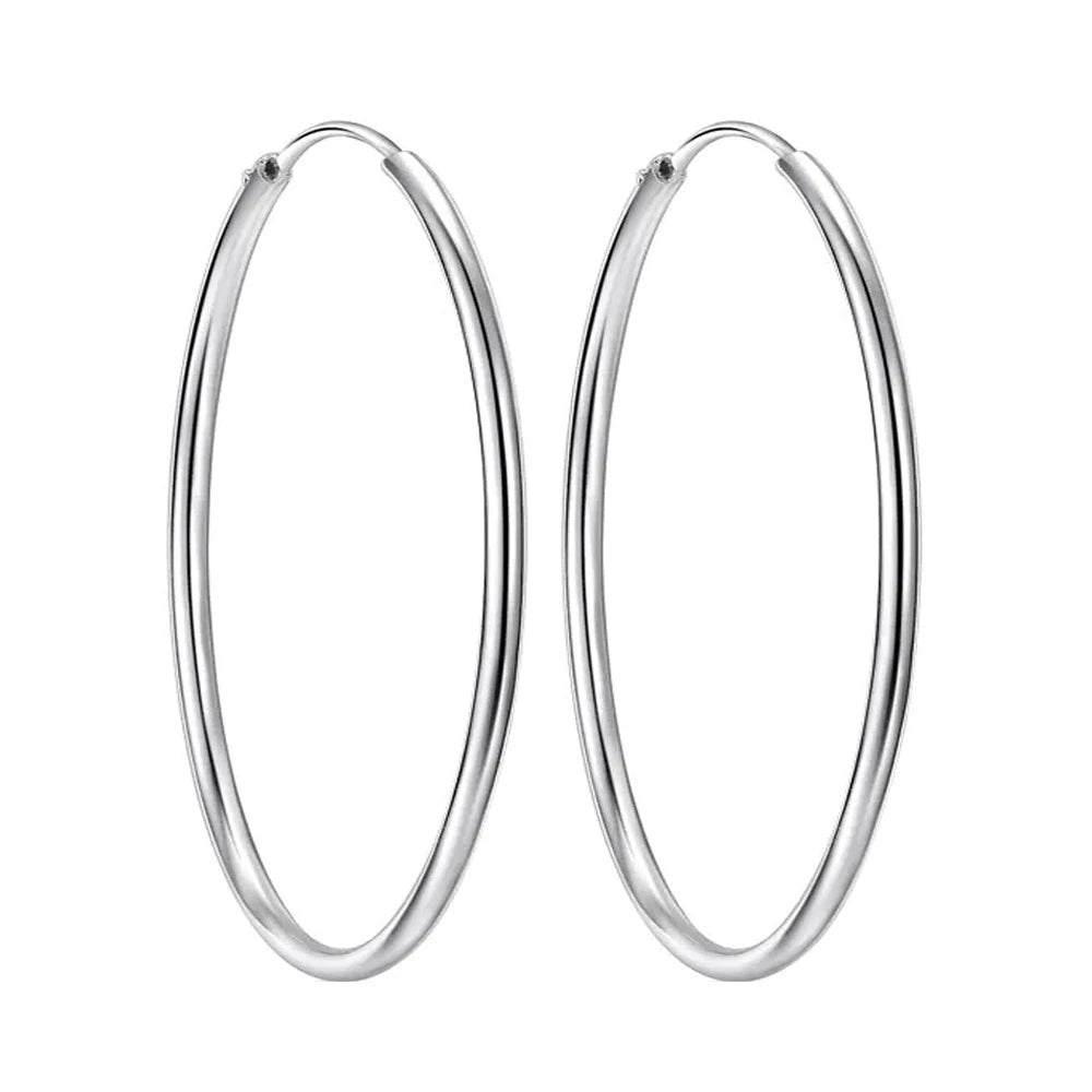 Real 925 Sterling Silver Women's New Jewelry Fashion Round Hoop Earrings FQL23634