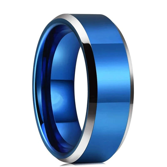 Fashion Blue Color Stainless Steel Rings For Men Blue Brushed Beveled Edge Steel Engagement Rings Men Wedding Band Jewelry Gift