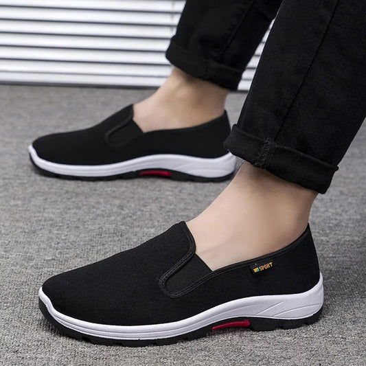 New Beijing Cloth Shoes Men's Casual Slip-On Work Shoes Breathable Soft Bottom Canvas Shoes round Toe Rubber Outsole