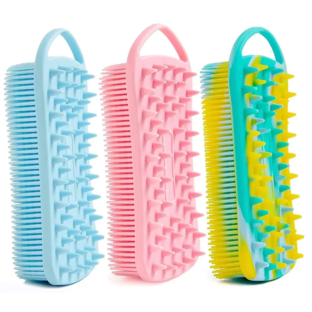 2 in 1 Silicone Shower Brush Scrubber Double-Sided Soft Silicone Scalp Massager Shampoo Body Bath Brushes Foam Skin Clean Tools